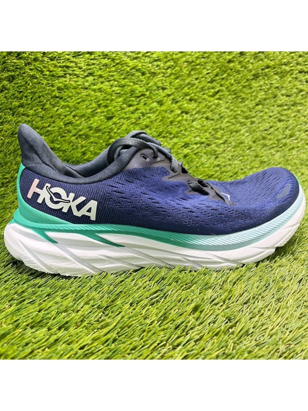 Hoka One One Clifton 8 Womens Size 7.5 Blue White Running Walking Shoes Sneakers